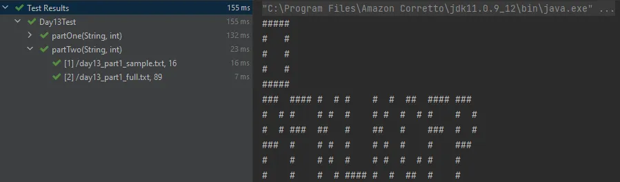 Console output of the second part, spelling "PFKLKCFP"