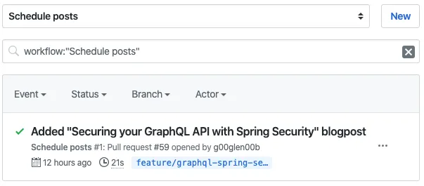 Screenshot of GitHub actions