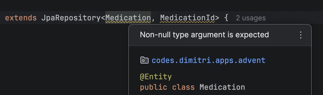 IntelliJ warning "Non-null type argument is expected"