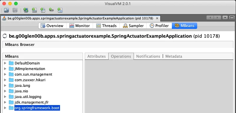 Screenshot of VisualVM MBeans tab