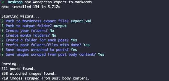 Screenshot of console output